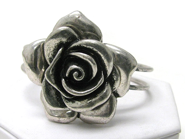 Large metal rose on wired bangle bracelet