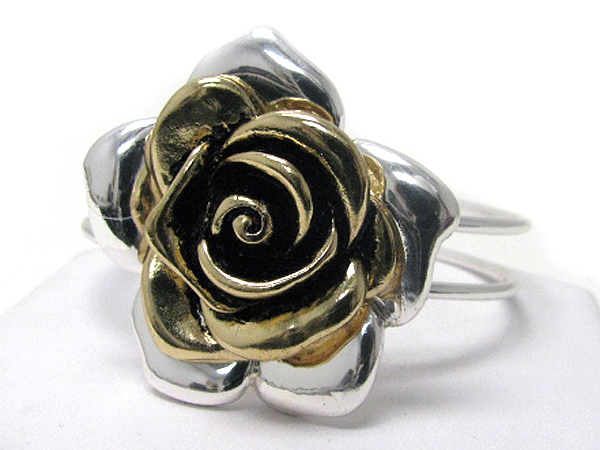 Large metal rose on wired bangle bracelet