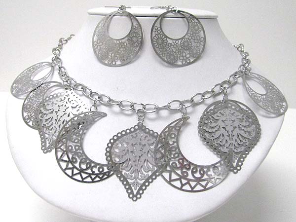 Multi paper metal casting charm dangle necklace earring set