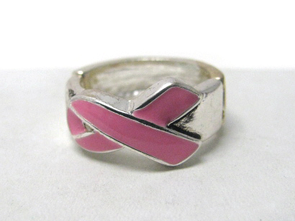 Pink ribbon stretch ring - breast cancer awareness