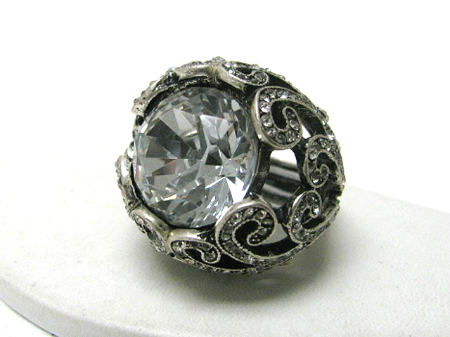 Retro vintage facet cz and luxury crystal deco glam stretch ring