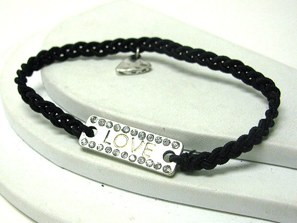 Crystal deco message metal plate and twisted cord friendship bracelet