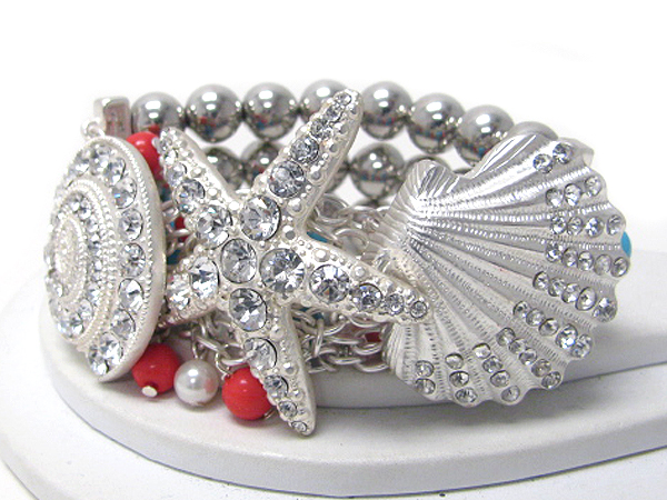 Crystal stud sea life theme stretch bracelet