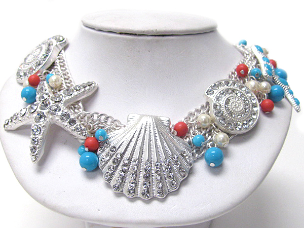 Crystal stud sea life theme necklace