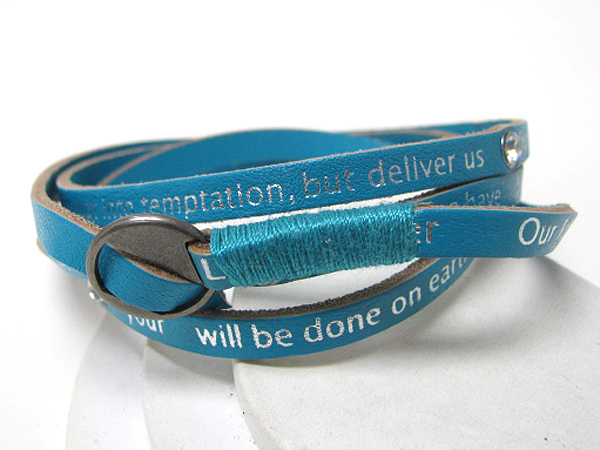 Synthtic leather coiled message friendship bracelet - wisdon courage serenity - free wrap style