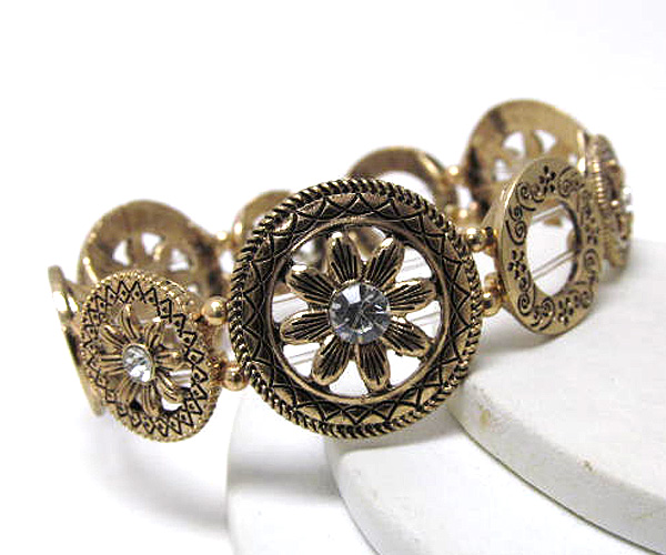 Round metal flowers designer style  stretch bracelet