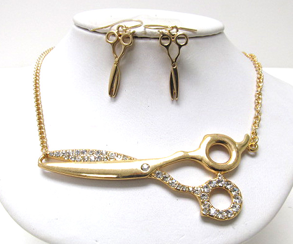 One crystal large fashion leaned scissors chain necklace earring set 