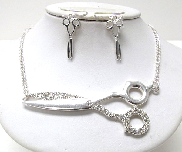 One crystal large fashion leaned scissors chain necklace earring set