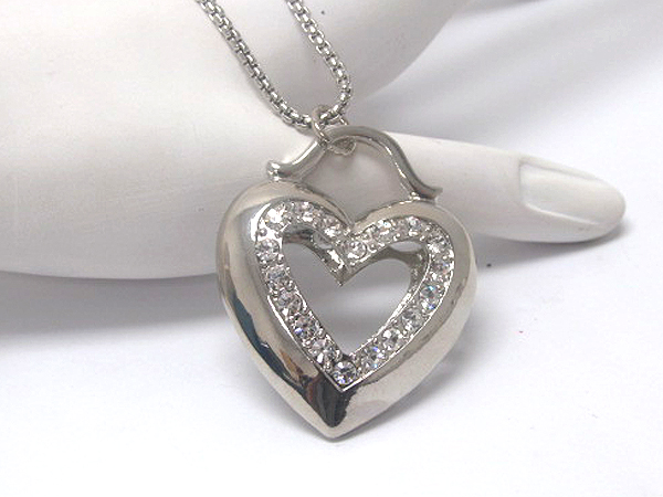 Crystal cut out puffy heart chain necklace