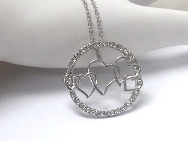 Round crystal and multi patern hearts necklace