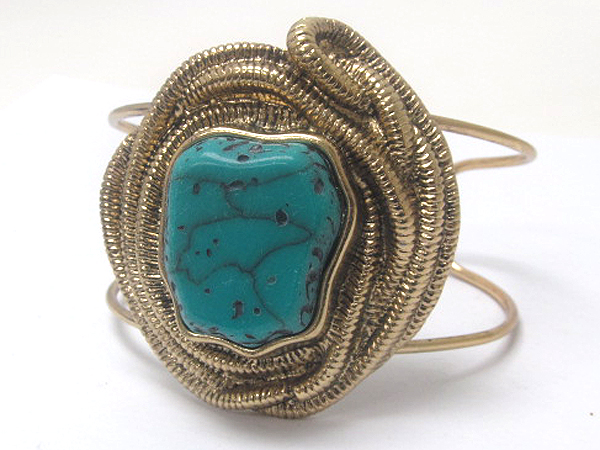 Natural stone on center fashion twisted snake shape cuff bangle