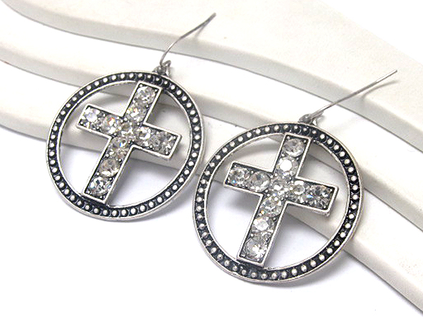 Cristal cut out cross on round drop earring