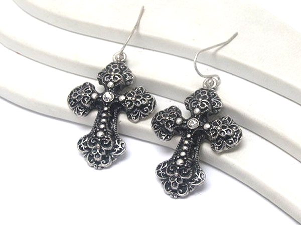 Multi crystal cross metal fashion style drop earring 