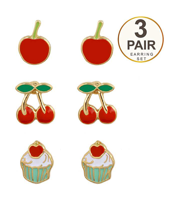 Cherry theme set of three earring set