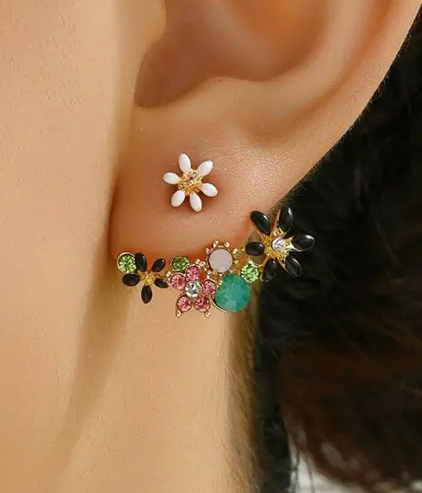 Mix flower ear jacket earring