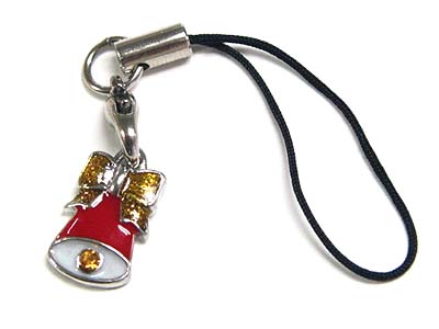 Made in korea whitegold plating crystal and enamel bell cell phone strap charm