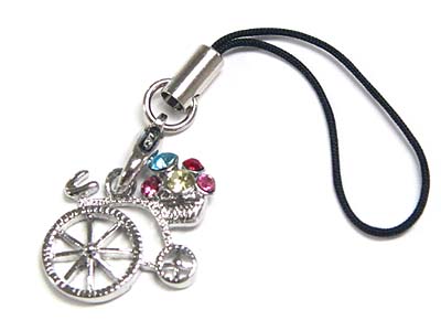 Made in korea whitegold plating crystal bike cell phone strap charm