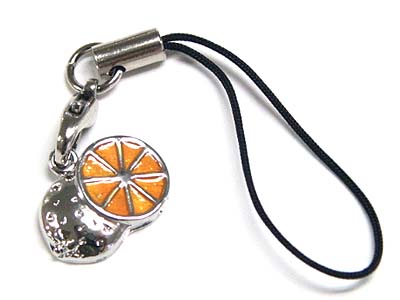 Made in korea whitegold plating enamel orange cell phone strap charm