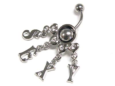 Made in korea whitegold plating crystal ball and sexy dangle belly charm - body jewelry