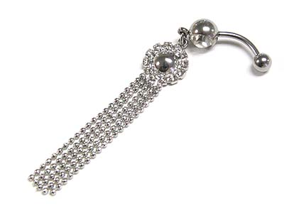 Made in korea whitegold plating crystal ball and metal chain dangle belly charm - body jewelry