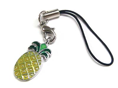 Made in korea whitegold plating enamel pineapple cell phone strap charm