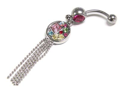 Made in korea whitegold plating multi crystal ball and metal line drop  belly charm - body jewelry