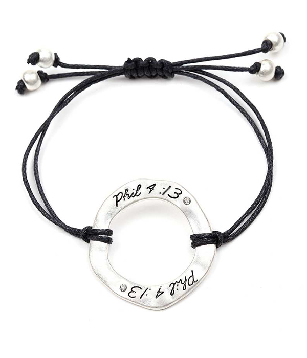 Handmade and religious inspired open disk cord bracelet - phil 4:13