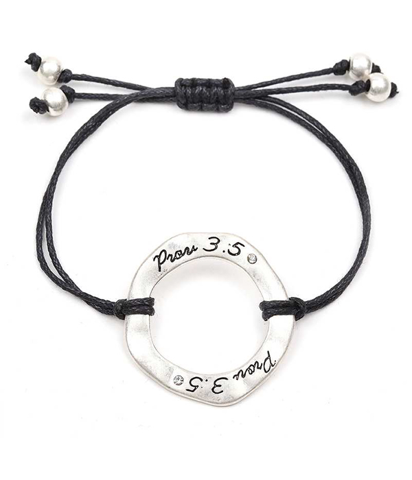 Handmade and religious inspired open disk cord bracelet - prov 3:5