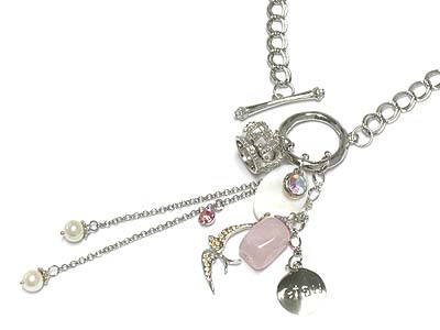 Crown and gull multi charm toggle necklace