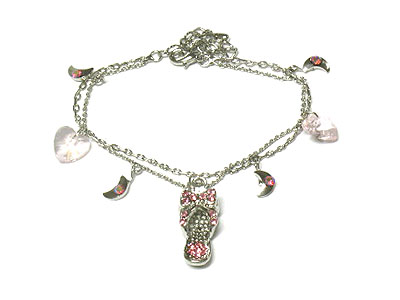 Crystal slipper and multi charm doublw chain anklet