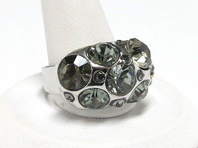 Crystal bubble metal wide oval adjustable size ring