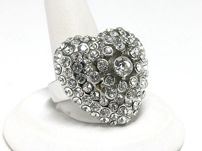 Multi line crystal heart adjustable size ring