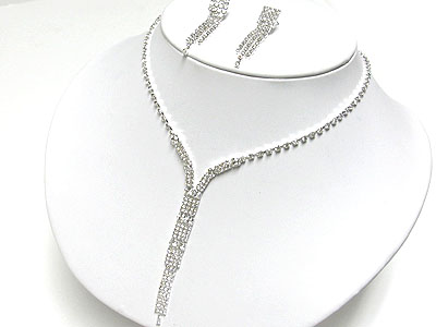 Sharp y drop rhinestone necklace and earring set