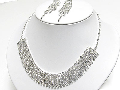 Half seven row rhinestone neckalce and earring set