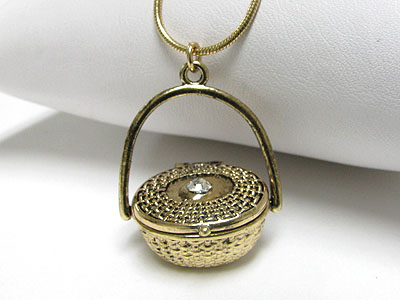 Metal basket locket pendant necklace