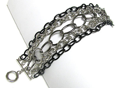 Five row tri tone metal chain toggle bracelet