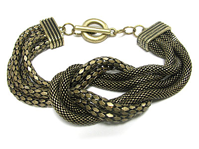 Dual metal mesh chain knot toggle bracelet