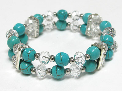 Turquoise stone ball double stretch bracelet