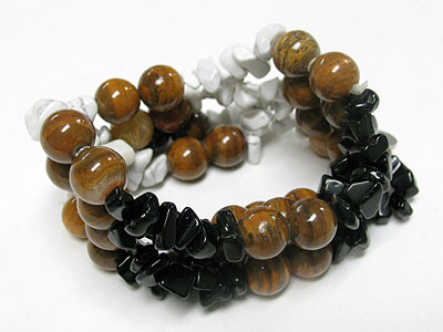 Natural stone multi row stretch bracelet