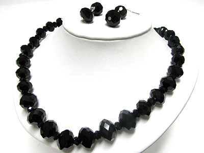 Facet cut glass beads  link necklace and earring set