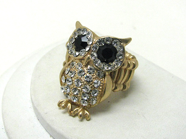 Crystal strud owl stretch ring