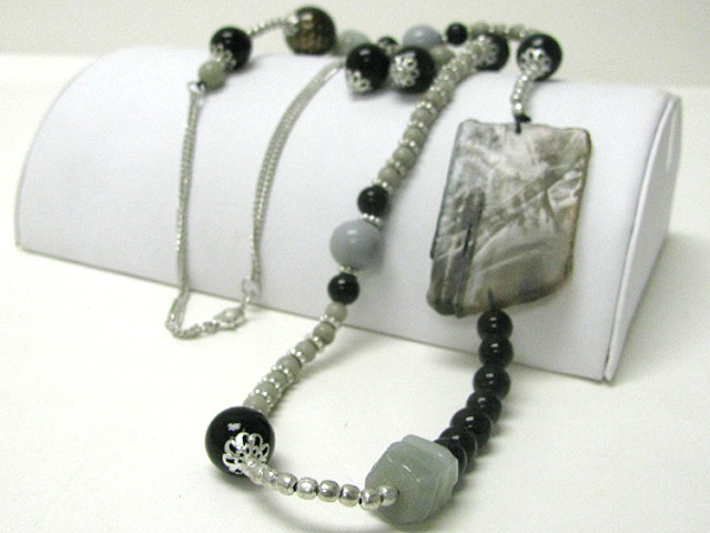 Agate stone and glass beads link long necklace earring set