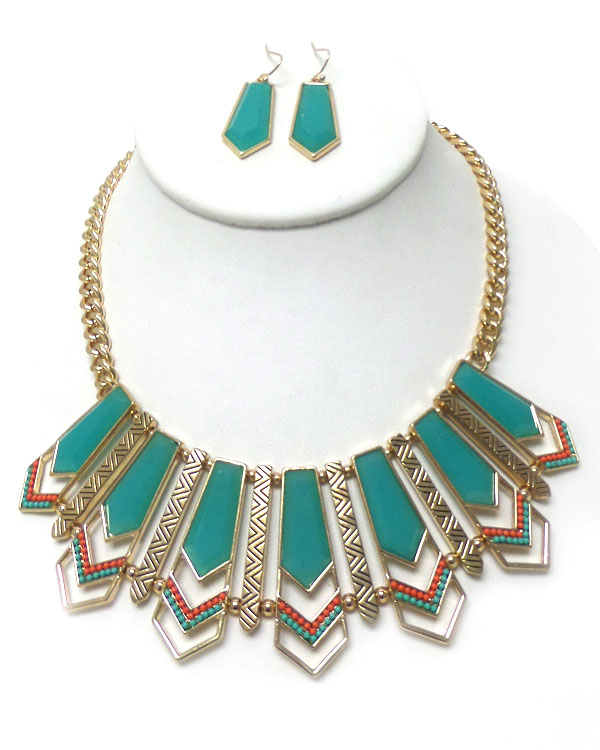 Epoxy stone chevron tribal style necklace set