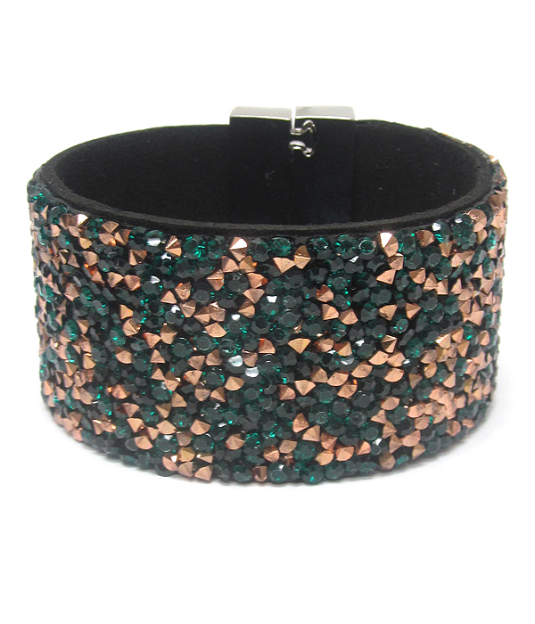 Multi crystal on suede band and magnetic closure bracelet