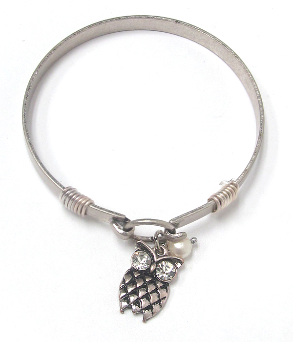 Owl charm wire bangle bracelet