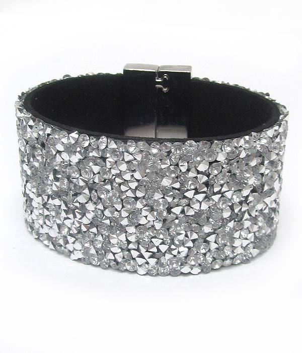 Multi crystal on suede band and magnetic closure bracelet