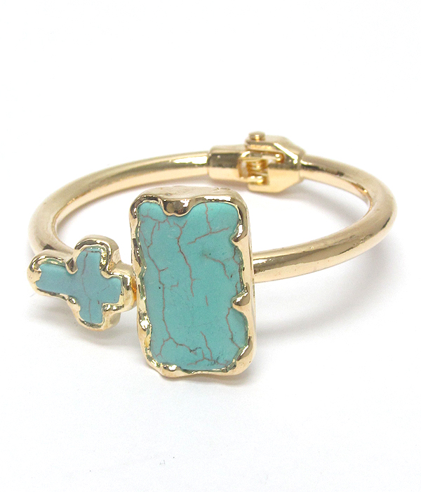 Turquoise cross metal hinge bangle bracelet