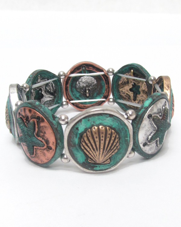 Sealife theme linked metal bracelet