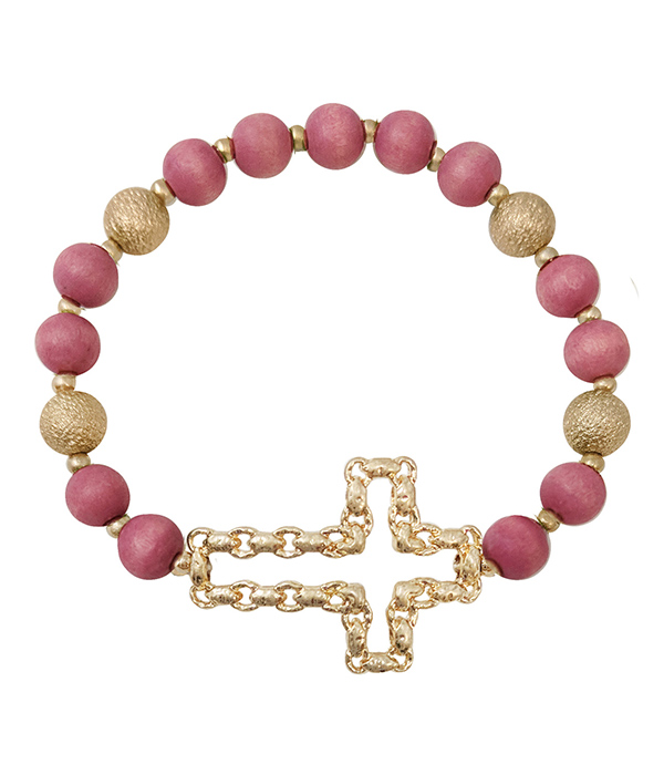 Cross and multi ball bead stretch bracelet