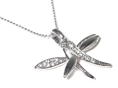 Made in korea whitegold plating crystal double dragonfly necklace-made in korea